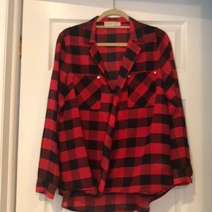 Red and black check Michael Kors blouse. Size L.
